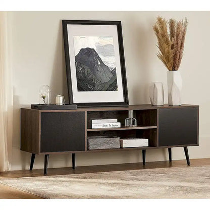 WAMPAT Mid Century Modern TV Stand 61.6 inch Black & Grey