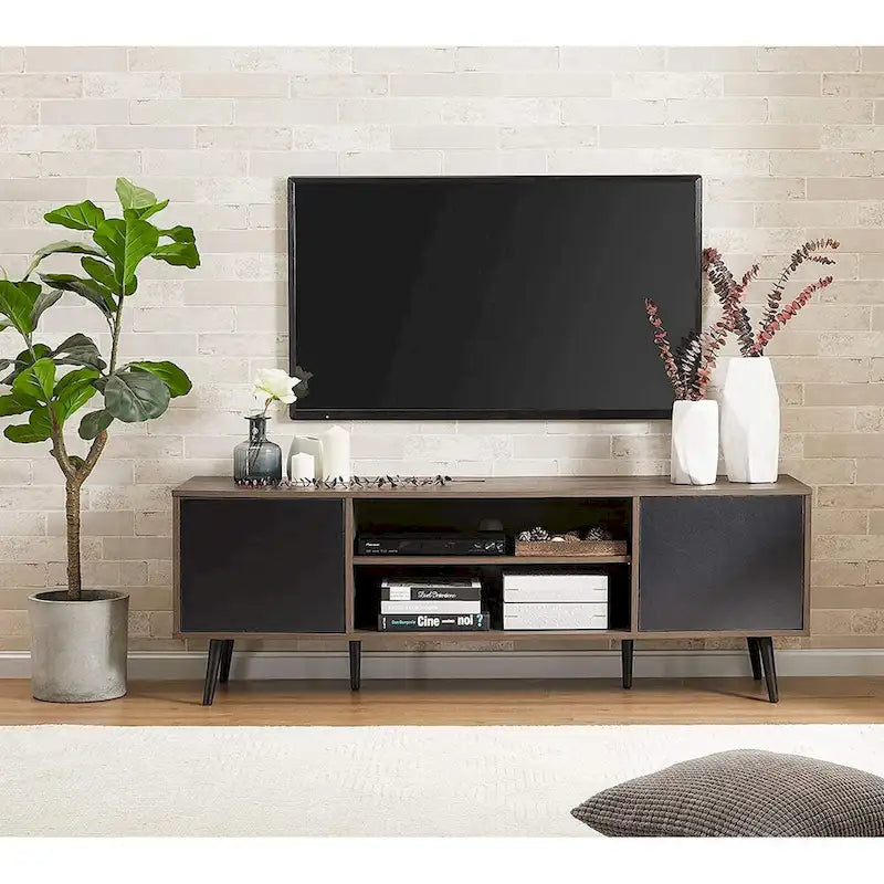 WAMPAT Mid Century Modern TV Stand 61.6 inch Black & Grey