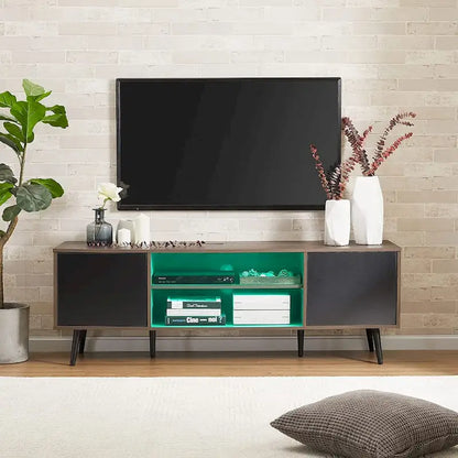 WAMPAT Mid Century Modern TV Stand 61.6 inch Black & Grey
