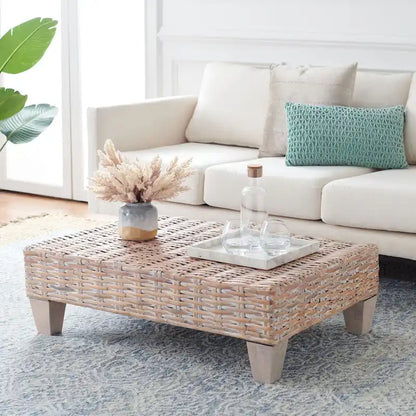 SAFAVIEH Caron Washed Natural Wicker Bench - 41 W x 28 D x 12 H - 41Wx28Dx12H