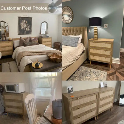 3-Drawer Rattan Dresser Modern Boho Chest of Drawers with Spacious Storage for Bedroom