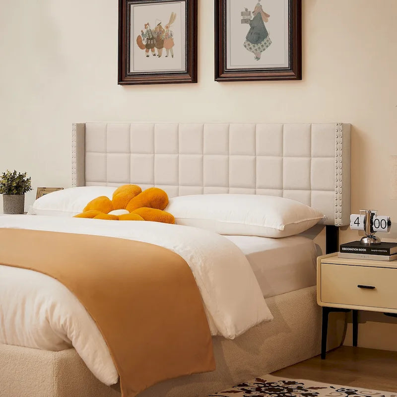 Javlergo Queen/King Size Adjustable Upholstered Headboard, Modern Wingback Headboard with Double Nailhead Trimming