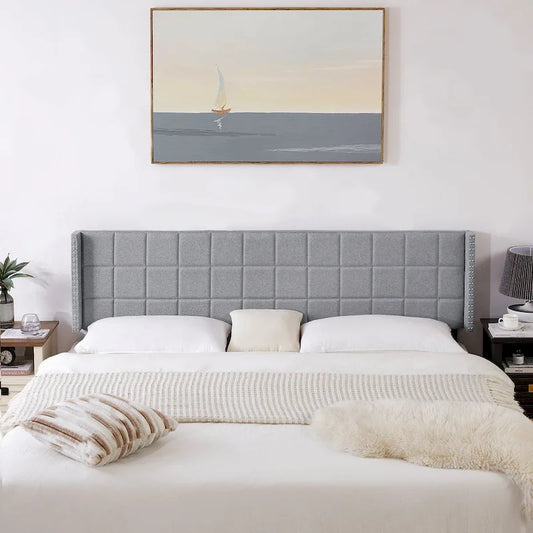 Javlergo Queen/King Size Adjustable Upholstered Headboard, Modern Wingback Headboard with Double Nailhead Trimming