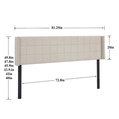 Javlergo Queen/King Size Adjustable Upholstered Headboard, Modern Wingback Headboard with Double Nailhead Trimming
