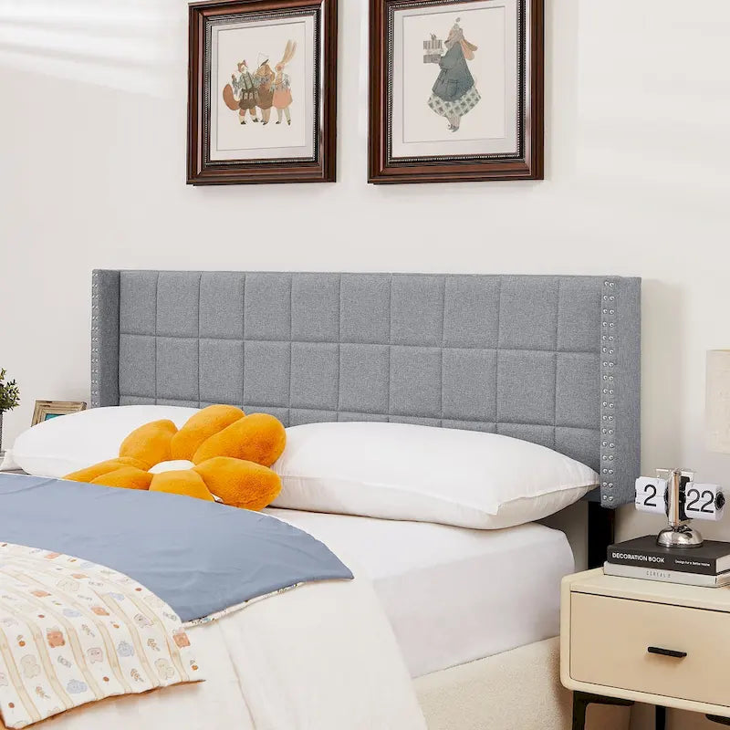 Javlergo Queen/King Size Adjustable Upholstered Headboard, Modern Wingback Headboard with Double Nailhead Trimming