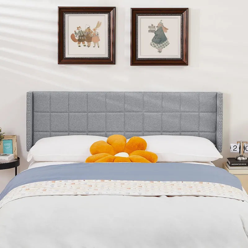 Javlergo Queen/King Size Adjustable Upholstered Headboard, Modern Wingback Headboard with Double Nailhead Trimming