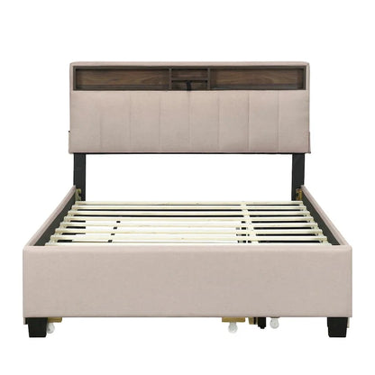 Upholstered Platform Bed with Storage Headboard