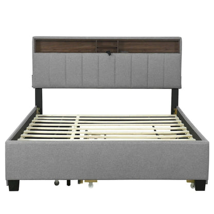 Upholstered Platform Bed with Storage Headboard