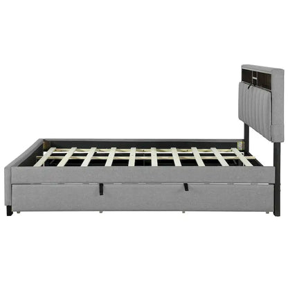 Upholstered Platform Bed with Storage Headboard