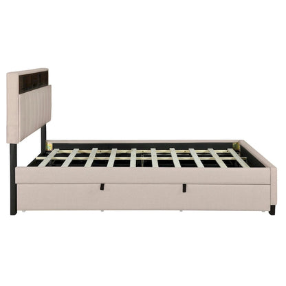 Upholstered Platform Bed with Storage Headboard