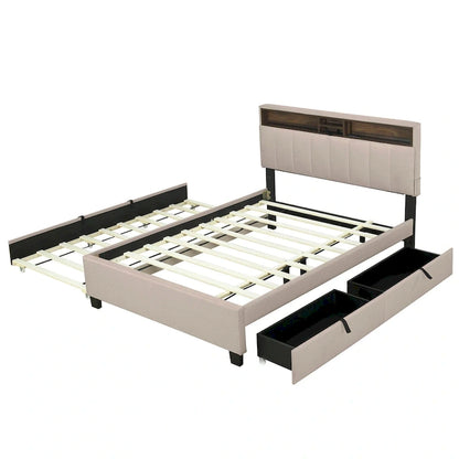 Upholstered Platform Bed with Storage Headboard