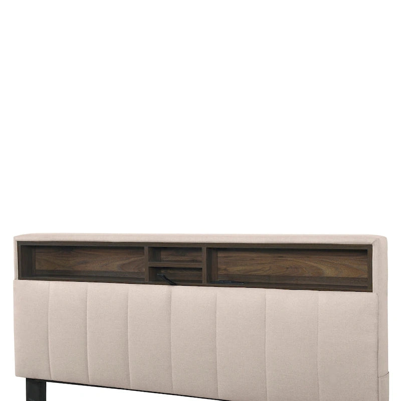 Upholstered Platform Bed with Storage Headboard