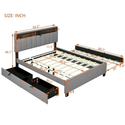 Upholstered Platform Bed with Storage Headboard