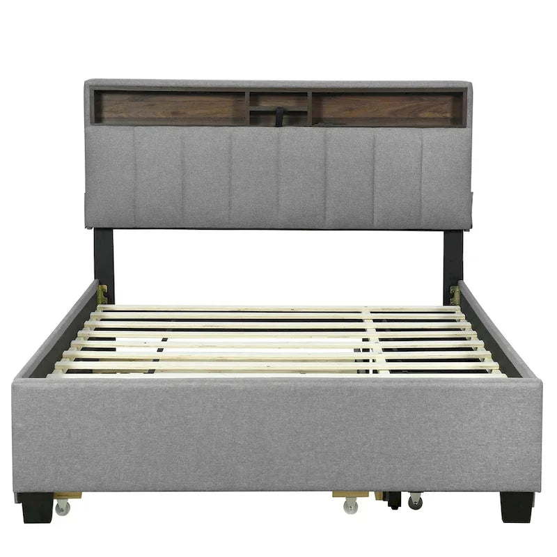 Upholstered Platform Bed with Storage Headboard