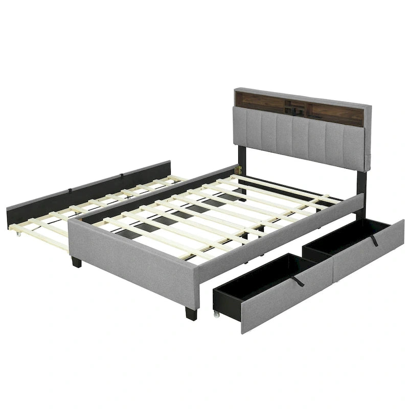 Upholstered Platform Bed with Storage Headboard
