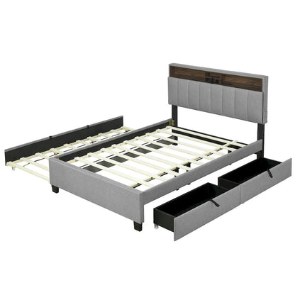 Upholstered Platform Bed with Storage Headboard