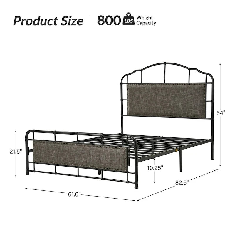 Eufemia Industrial 62 High Headboard Platform Metal Bed Frame by HULALA HOME