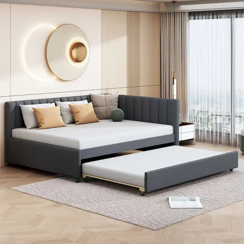 Merax Full Size Upholstered Daybed with Trundle