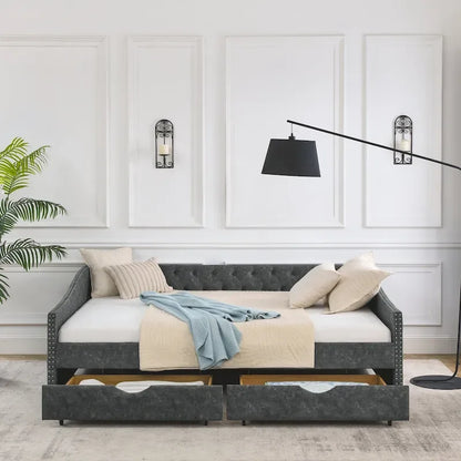 Queen Size Daybed With Drawers Upholstered Tufted Sofa Bed
