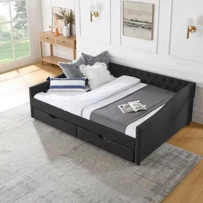 Queen Size Daybed With Drawers Upholstered Tufted Sofa Bed