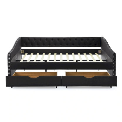 Queen Size Daybed With Drawers Upholstered Tufted Sofa Bed