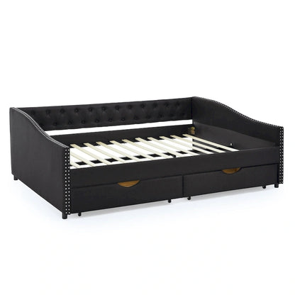 Queen Size Daybed With Drawers Upholstered Tufted Sofa Bed