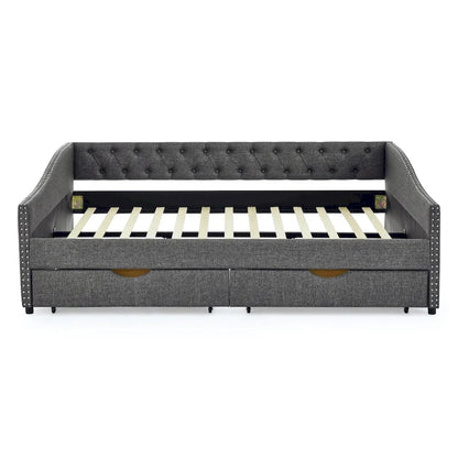 Queen Size Daybed With Drawers Upholstered Tufted Sofa Bed
