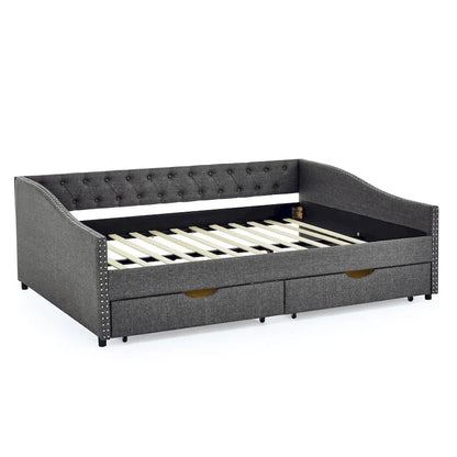 Queen Size Daybed With Drawers Upholstered Tufted Sofa Bed