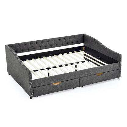 Queen Size Daybed With Drawers Upholstered Tufted Sofa Bed