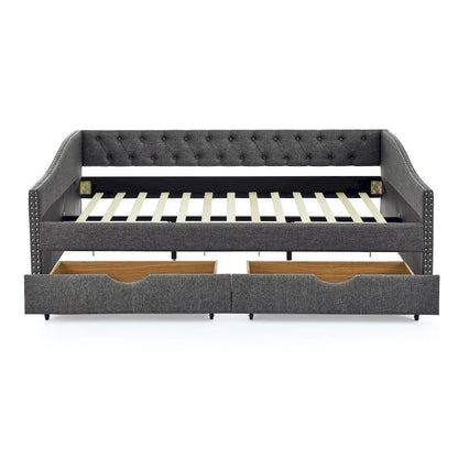 Queen Size Daybed With Drawers Upholstered Tufted Sofa Bed