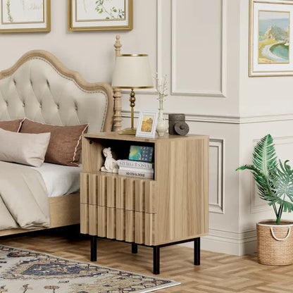 Mid Century Nightstand 2 Drawers & Storage Space Accent End Table Bedside Table