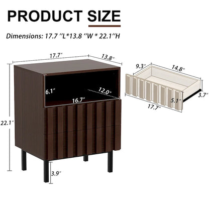 Mid Century Nightstand 2 Drawers & Storage Space Accent End Table Bedside Table