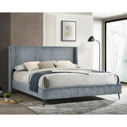 Roundhill Furniture Mavela Wide Wale Corduroy Upholstery Panel Bed, King Size