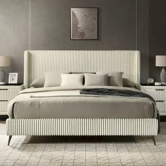 Roundhill Furniture Mavela Wide Wale Corduroy Upholstery Panel Bed, King Size