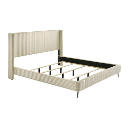 Roundhill Furniture Mavela Wide Wale Corduroy Upholstery Panel Bed, King Size