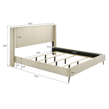 Roundhill Furniture Mavela Wide Wale Corduroy Upholstery Panel Bed, King Size