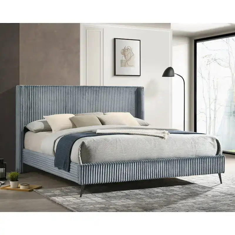 Roundhill Furniture Mavela Wide Wale Corduroy Upholstery Panel Bed, King Size