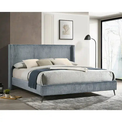 Roundhill Furniture Mavela Wide Wale Corduroy Upholstery Panel Bed, King Size