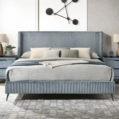 Roundhill Furniture Mavela Wide Wale Corduroy Upholstery Panel Bed, King Size