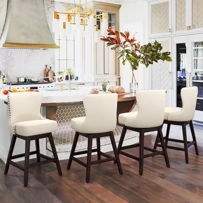 LUE BONA 26 in. Mid-Century Modern Counter Stools Faux Leather/Fabric Upholstered Swivel Bar Stools for Island Set of 4
