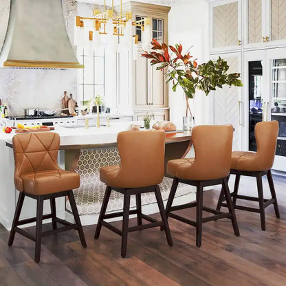 LUE BONA 26 in. Mid-Century Modern Counter Stools Faux Leather/Fabric Upholstered Swivel Bar Stools for Island Set of 4