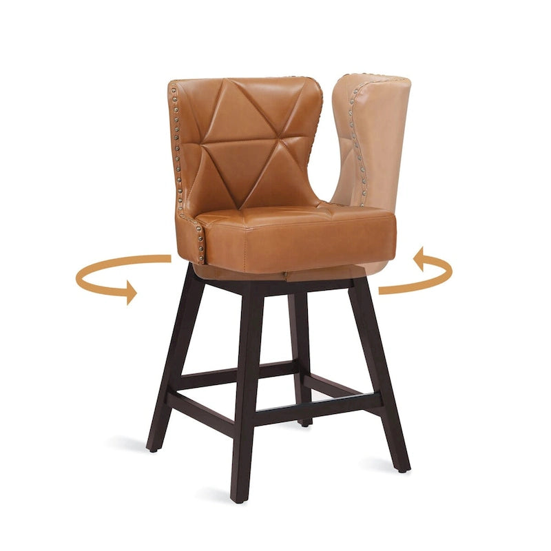 LUE BONA 26 in. Mid-Century Modern Counter Stools Faux Leather/Fabric Upholstered Swivel Bar Stools for Island Set of 4