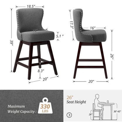 LUE BONA 26 in. Mid-Century Modern Counter Stools Faux Leather/Fabric Upholstered Swivel Bar Stools for Island Set of 4