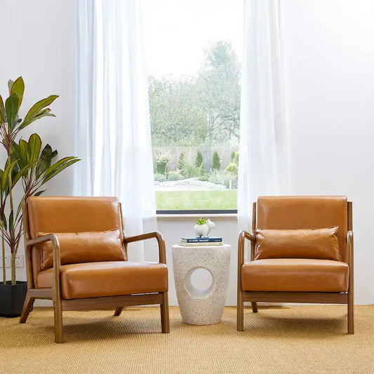 Glitzhome Set of 2 30.75H Mid-Century Modern PU Leather Accent Chairs with Cushion - 25.75W x 33.75D x 30.75H