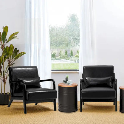 Glitzhome Set of 2 30.75H Mid-Century Modern PU Leather Accent Chairs with Cushion - 25.75W x 33.75D x 30.75H