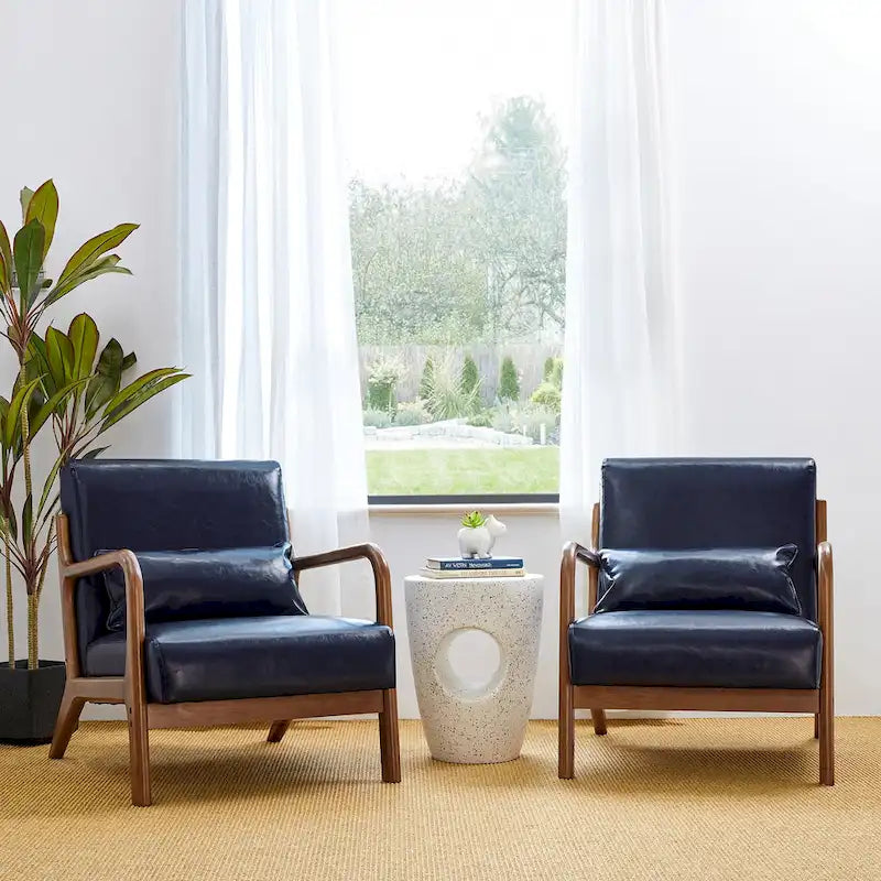 Glitzhome Set of 2 30.75H Mid-Century Modern PU Leather Accent Chairs with Cushion - 25.75W x 33.75D x 30.75H