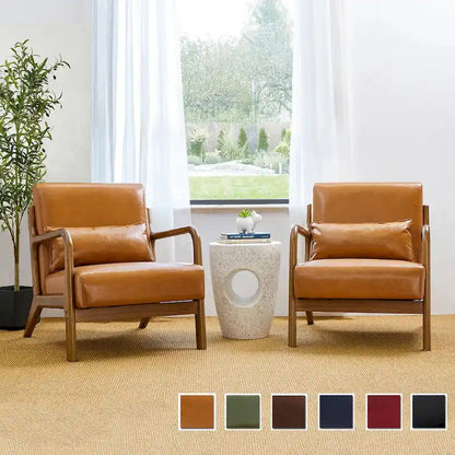 Glitzhome Set of 2 30.75H Mid-Century Modern PU Leather Accent Chairs with Cushion - 25.75W x 33.75D x 30.75H