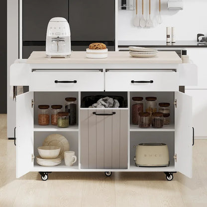 Kitchen Island with Trash Can Storage Cabinet,Kitchen Cart with Drop Leaf