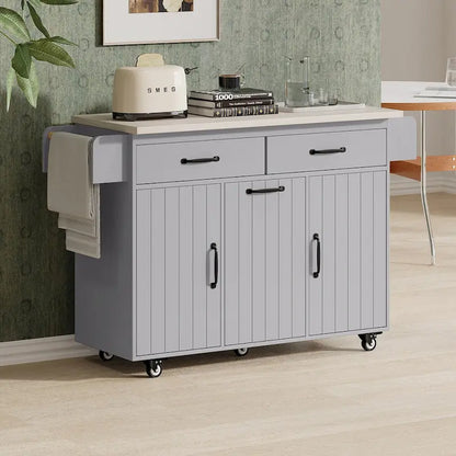 Kitchen Island with Trash Can Storage Cabinet,Kitchen Cart with Drop Leaf