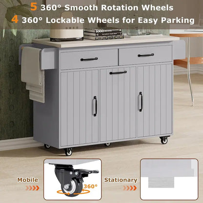 Kitchen Island with Trash Can Storage Cabinet,Kitchen Cart with Drop Leaf